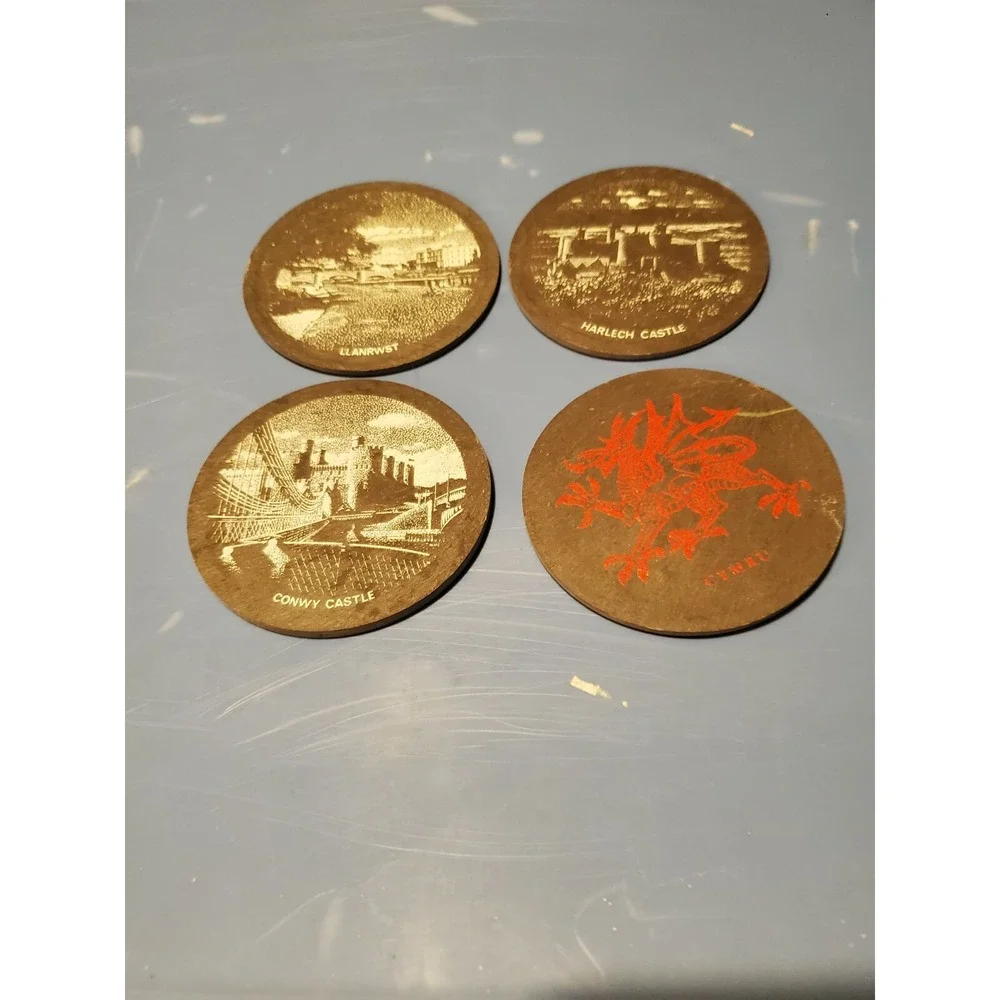 WELSH SLATE COASTERS Polished Set of 4 Harlech Cymru Llanrwst Conway Castle Hand